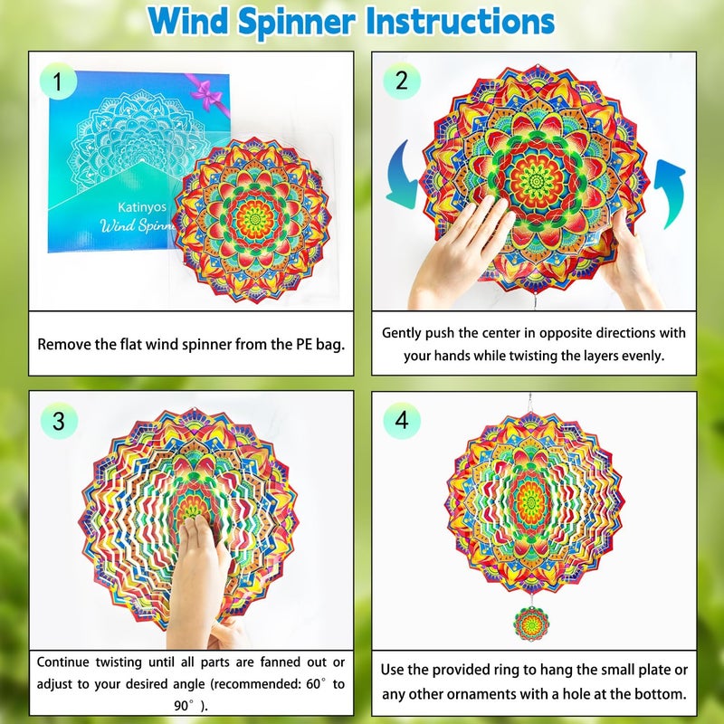 Katinyos Wind Spinners,12 inch Multi Color Mandala with 360° Swivel Hook for Yard and Garden, Bird Wind Catcher, Metal Wind Spinners Outdoor for Lawn Hanging Crafts Decor Kinetic Yard Art Ornament Gifts - Image 3